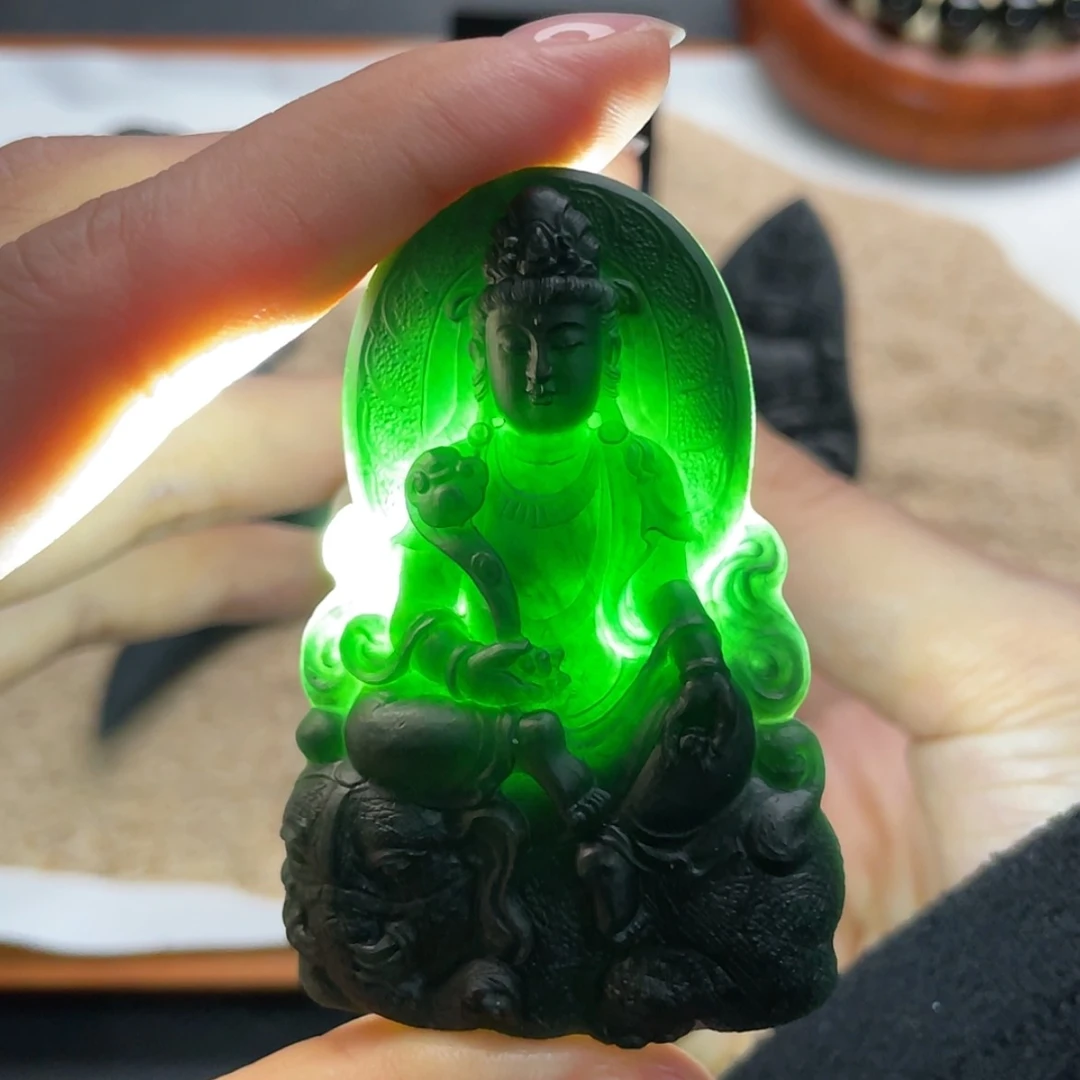 【闪购商品】定制翡翠未镶嵌墨翠普贤