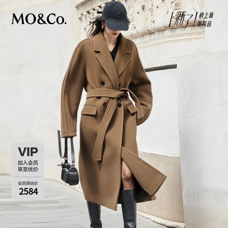 【流光风】MOCO大衣冬绵羊毛山羊绒长款毛呢外套附腰带MBD4OVCT03