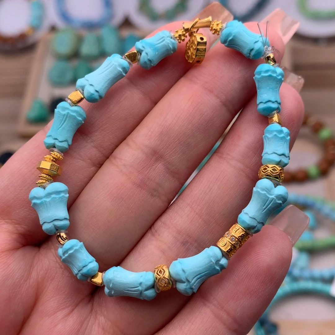 绿松石珠宝奇石未镶嵌骨头手串