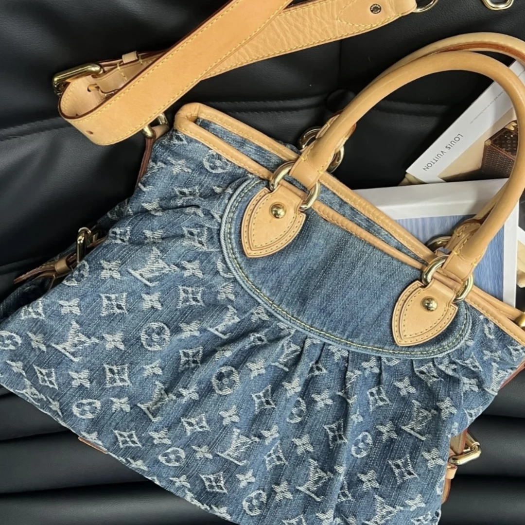 95新 LouisVuitton/路易威登 牛仔丹宁cabby中号单肩包 好成色
