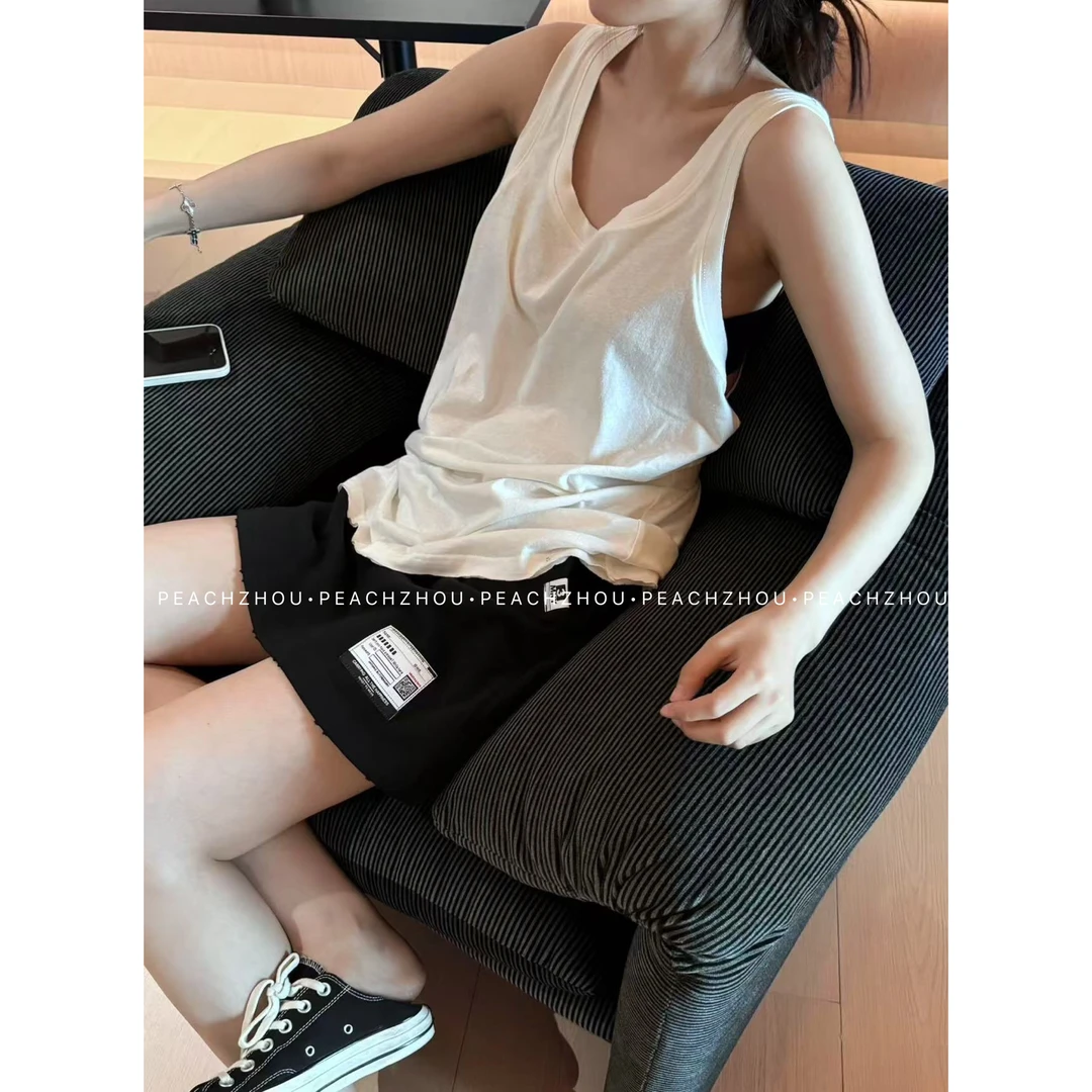 『PEACHZHOU』标签磨破毛圈宽松防走光内衬卫裙松紧腰休闲A字短裙女