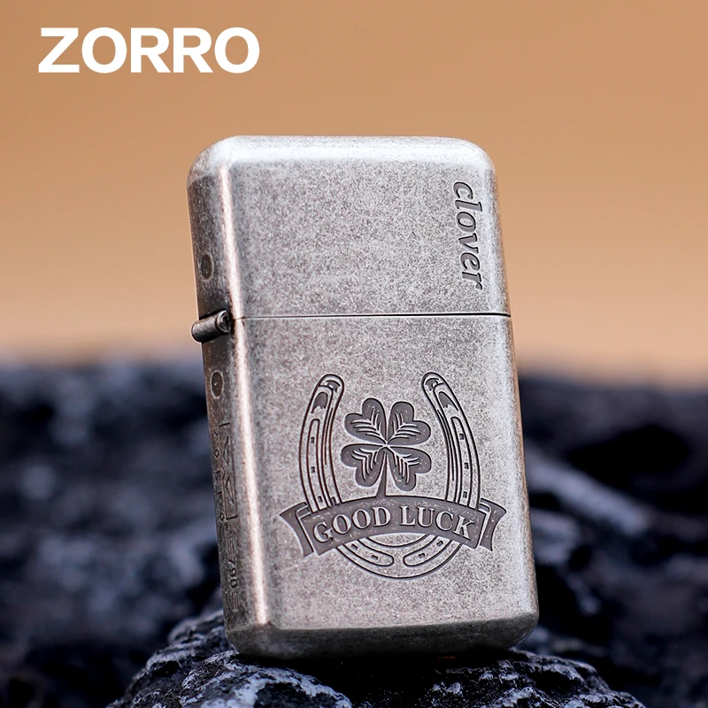 ZORRO佐罗薄款古银幸运四叶草790防风煤油打火机