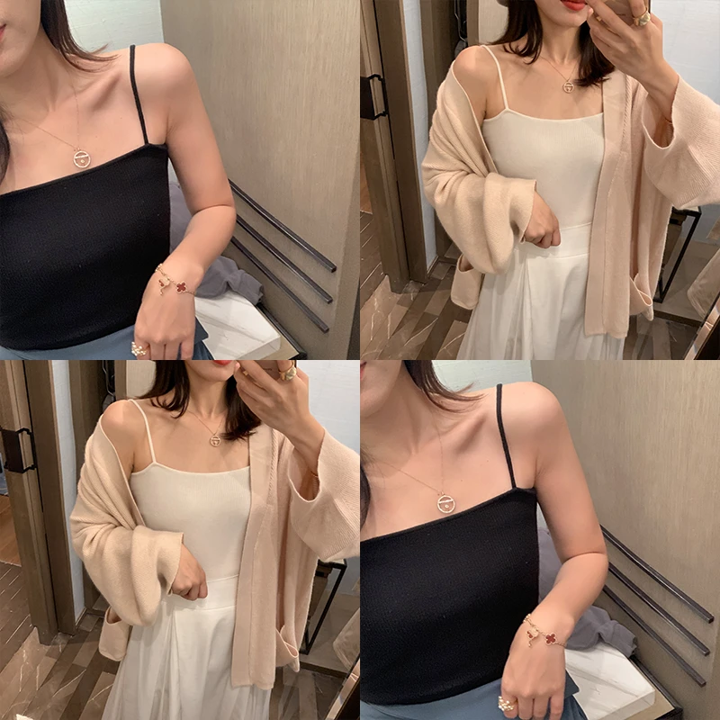 小吊带背心针织女内搭外穿白色心机修身打底