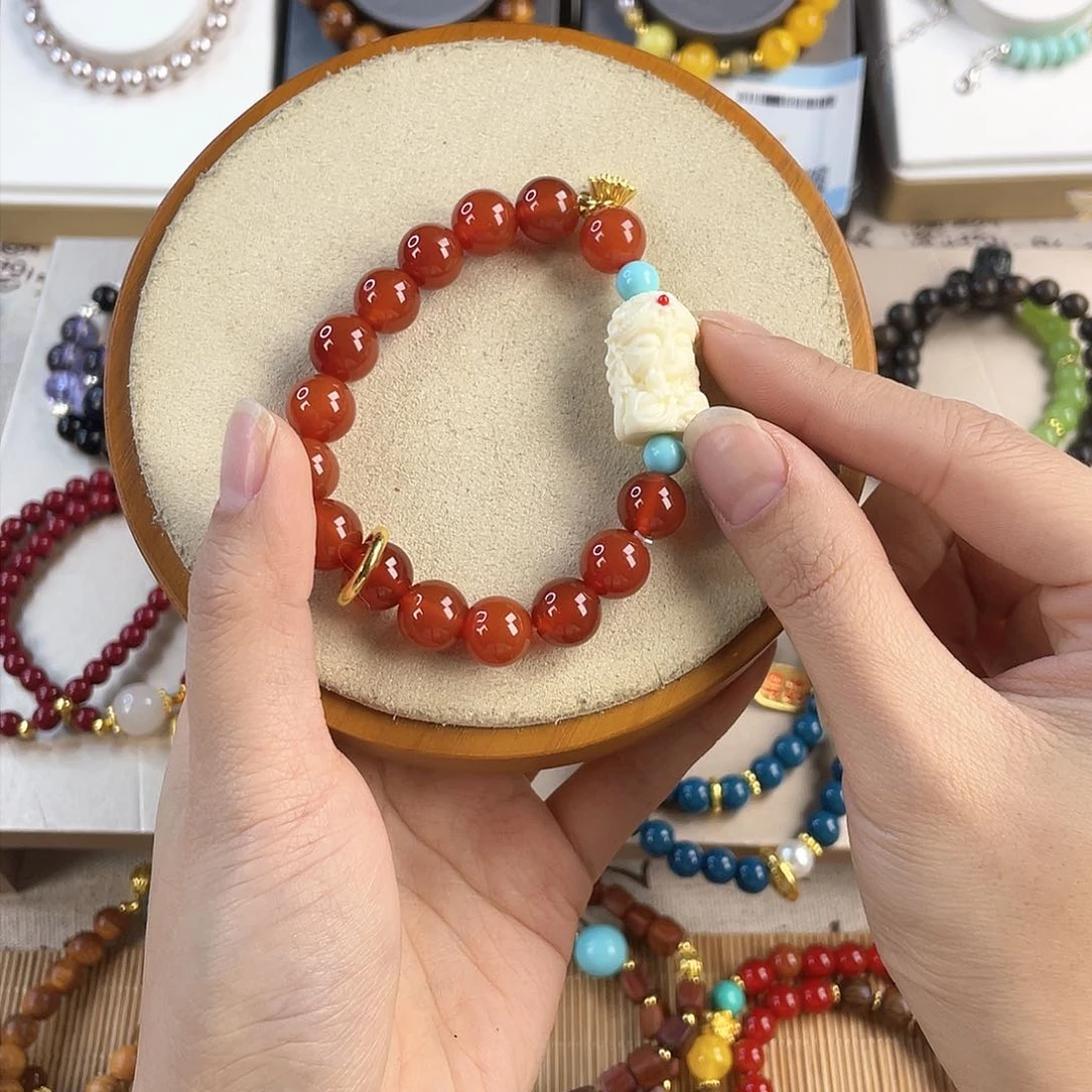 南红玛瑙手饰银S925镀金镶嵌