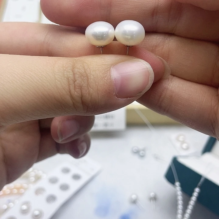 淡水珍珠耳饰银S925镶嵌用****1
