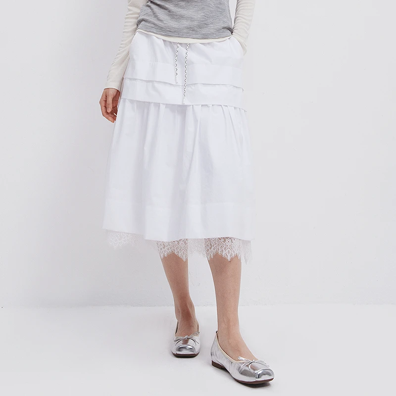 「牛仔有型」HPLY荷比俪夏女抽绳气质浪漫法式半身裙HVF23701060