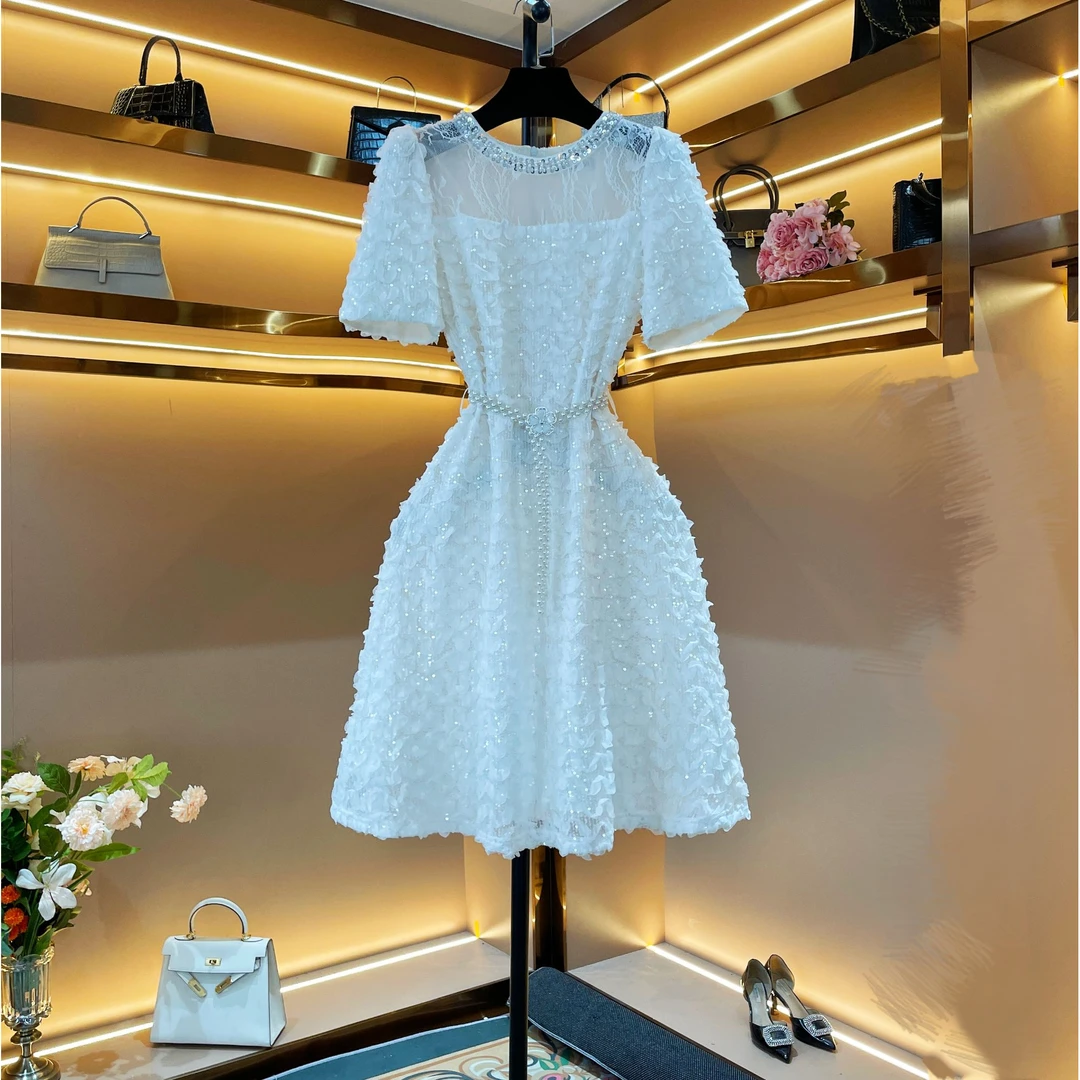 【银装素裹】《子沫》轻奢设计师款优雅气质修身时尚收腰连衣裙-86315