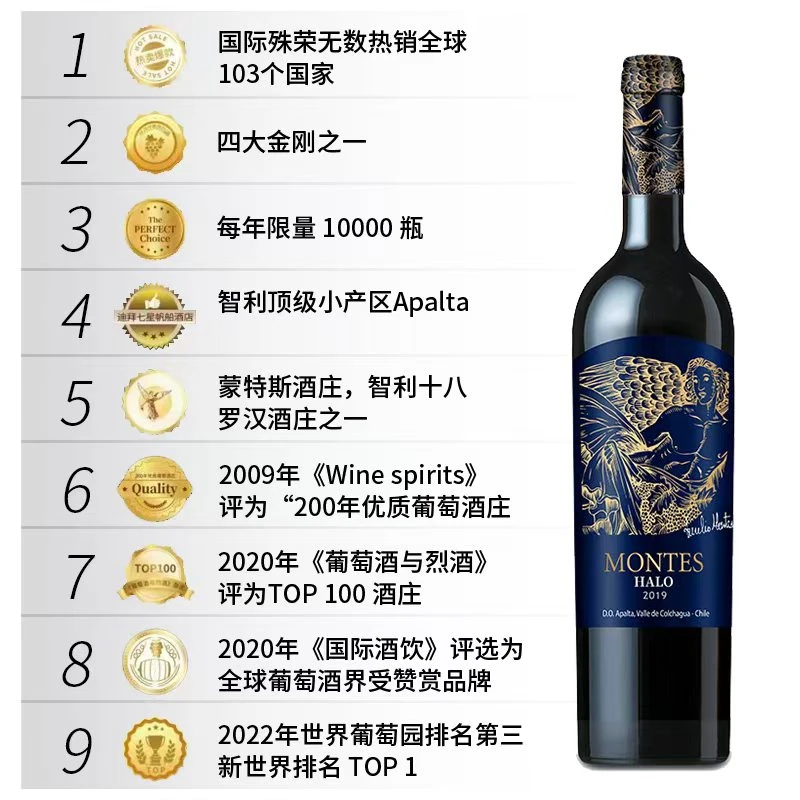 【原瓶进口】蒙特斯金刚天使干红葡萄酒750ml礼盒装 送礼宴请红酒