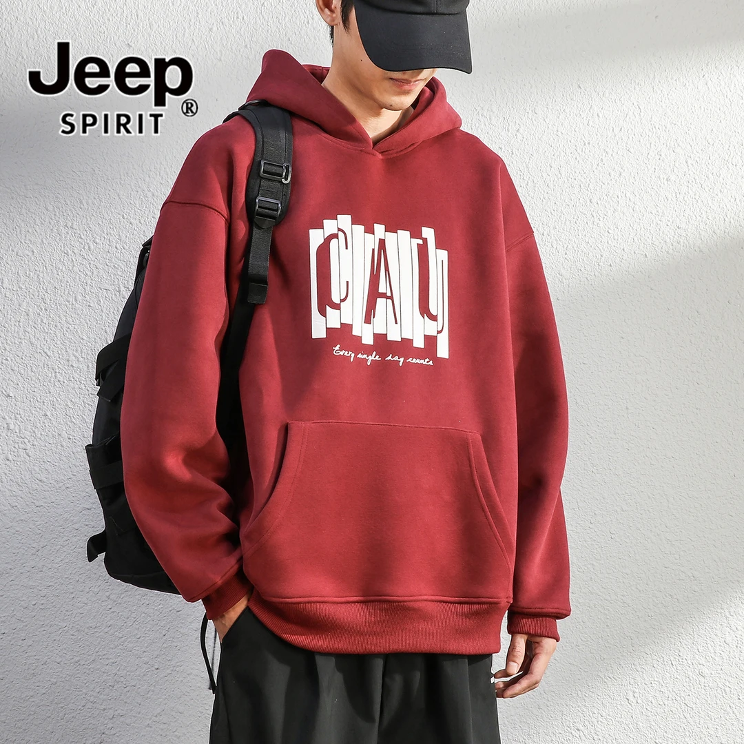 JEEPSPIRIT吉普香港设计师款美式重磅连帽卫衣男士秋季宽松衣服男