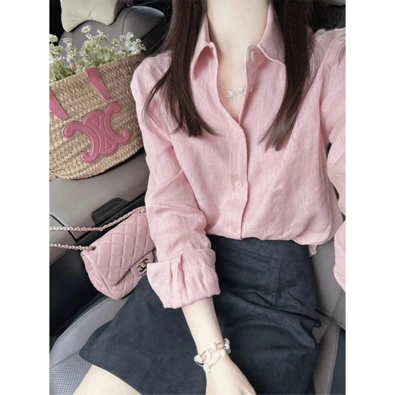 粉色翻领轻熟风早春新款穿搭衬衫女高级感轻奢减龄洋气上衣设计感