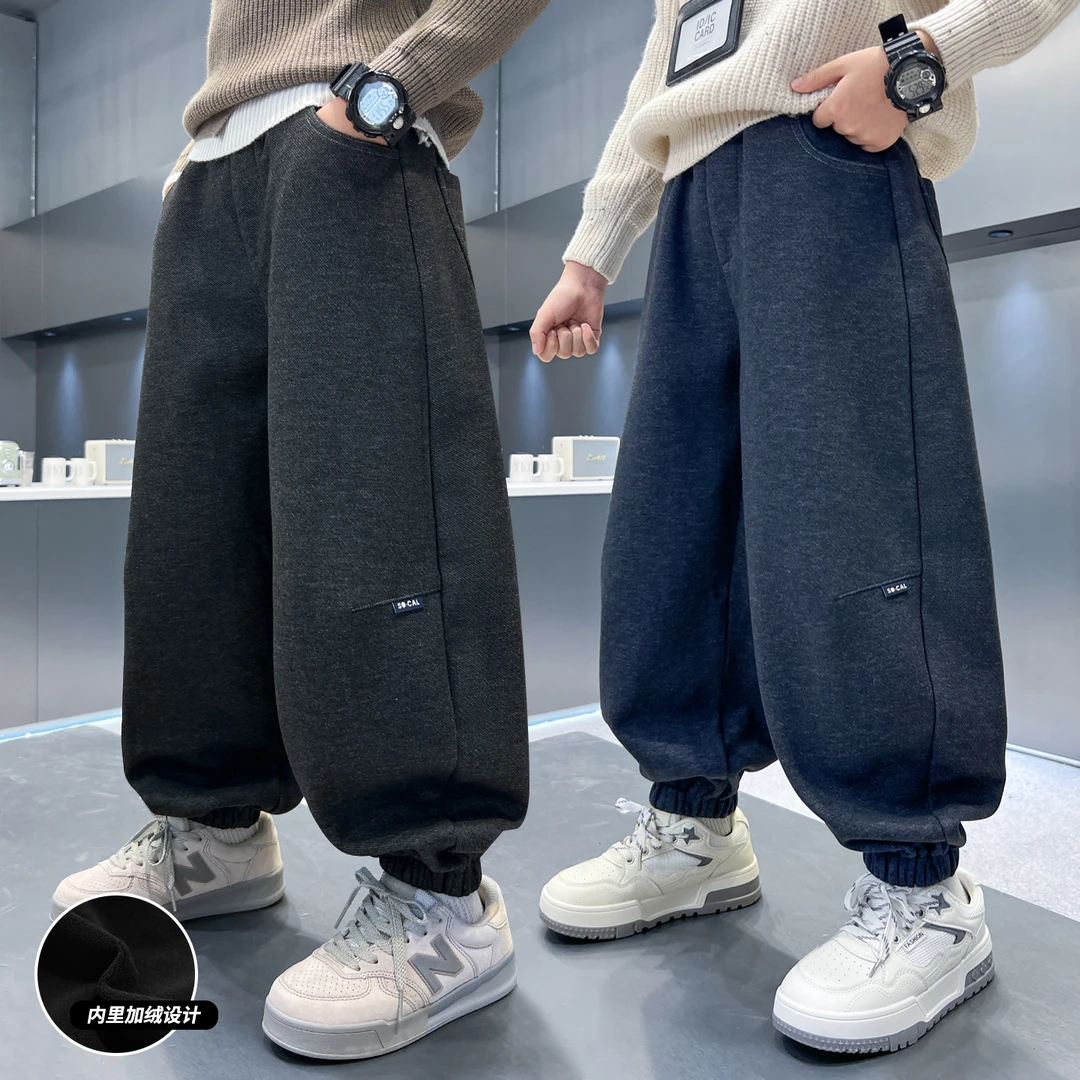 童装男童加绒裤子秋冬款保暖儿童加厚运动裤2025新款中大童长裤