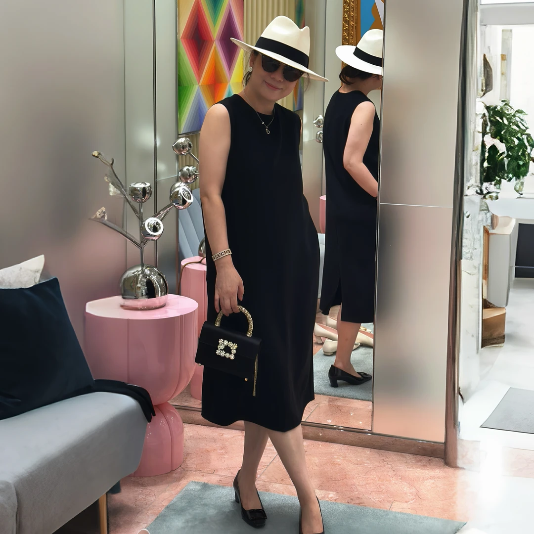 Ms.Qnn“经典黑裙”大方优雅进口醋酸无袖连衣裙 39D1379 Q姐