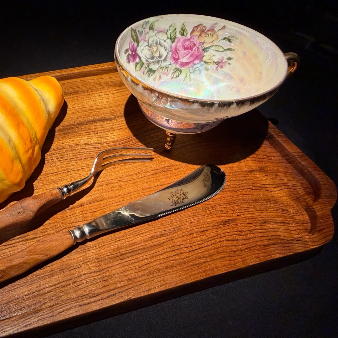 缅甸柚木日式云朵盘纯手工打磨创意