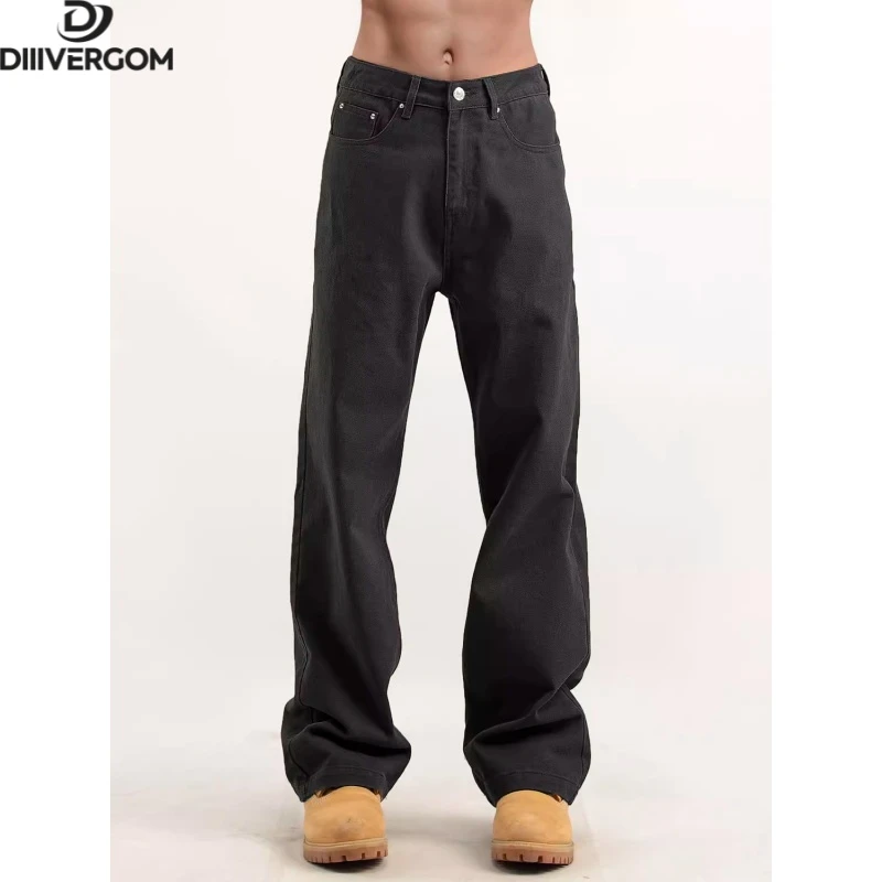 2025爆款秋季美式复古黑色直筒男士简约百搭直筒男士抗皱宽松