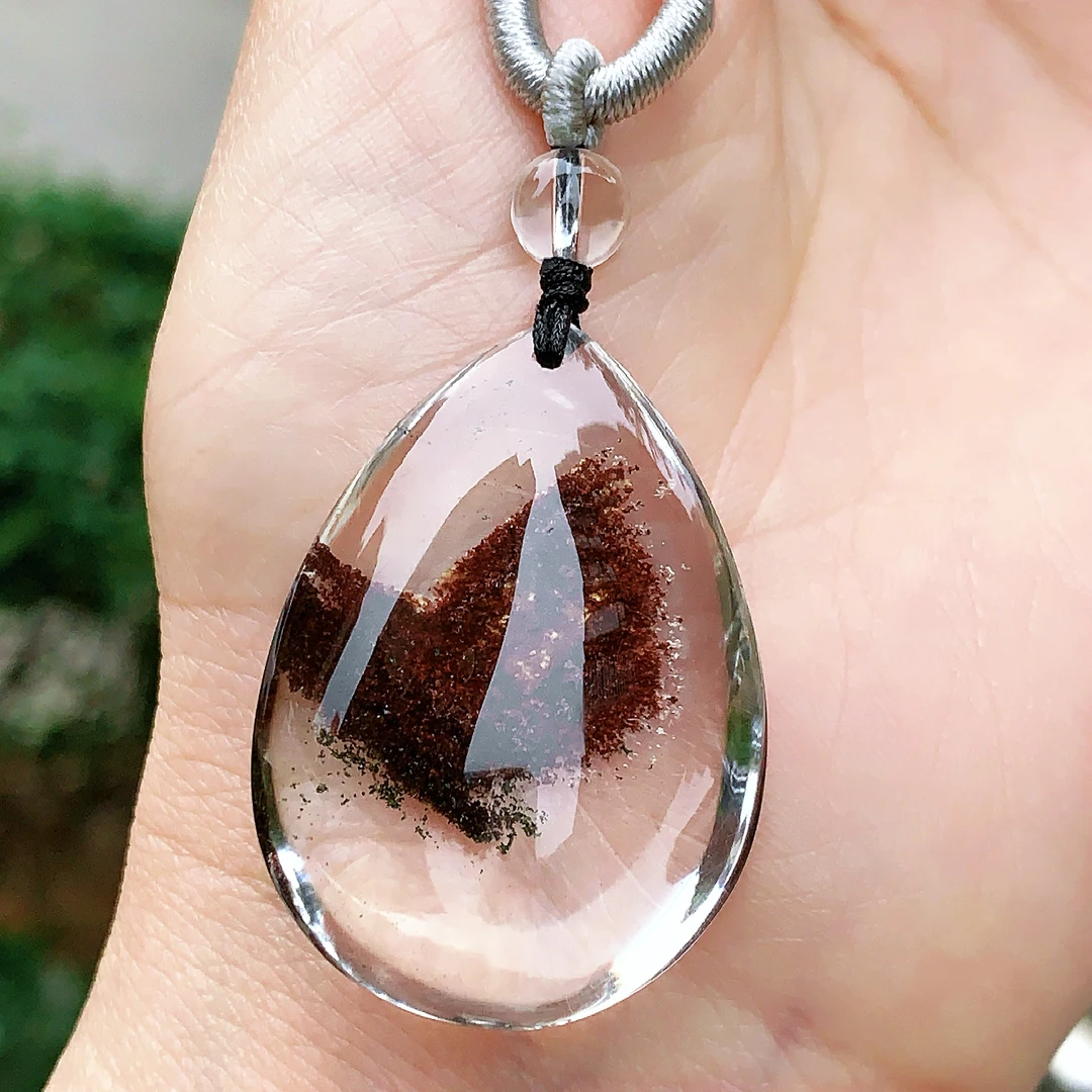 东海水晶天然彩幽灵水晶水滴吊坠毛衣链平安项坠男女款聚宝盆饰品