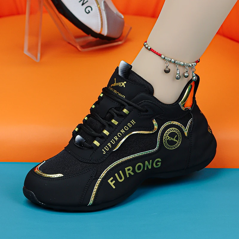 真皮女鞋2025秋季新款网面透气老爹鞋轻便时尚休闲鞋软底舞蹈鞋女