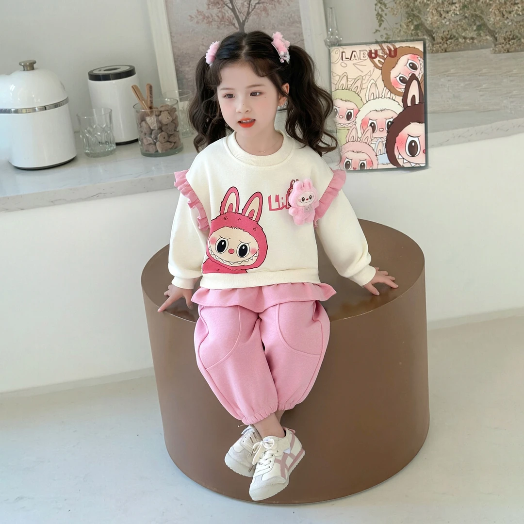 拉布布女童套装秋季长袖卫衣2025新款儿童女孩春秋装甜美可爱衣服