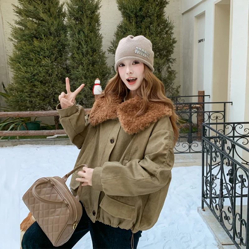 韩版加绒百搭派克服2025冬季新款小众甜酷ins风炸街时尚棉服外套