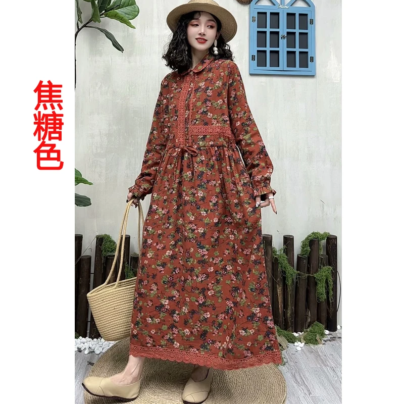 花边长袖连衣裙系带高端减龄显年轻洋气百搭遮肉收腰气质时尚