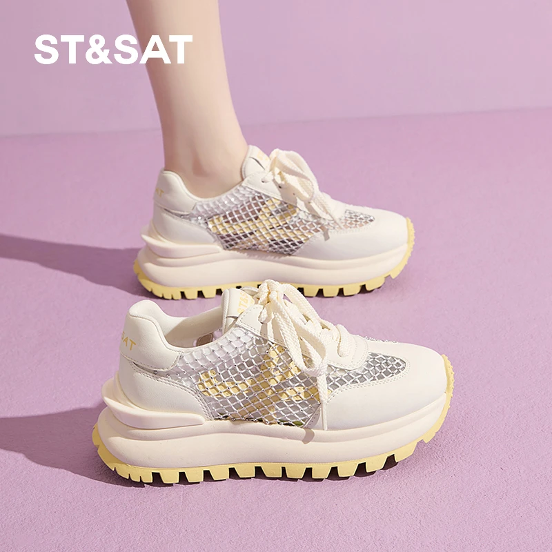星期六女鞋网面透气阿甘鞋2025冬季新款厚底老爹鞋时尚休闲运动鞋