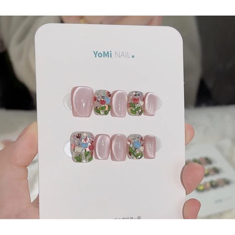 YoMi【花黛】2025纯手工立体花花猫眼穿戴甲气质美少女光疗甲简约11