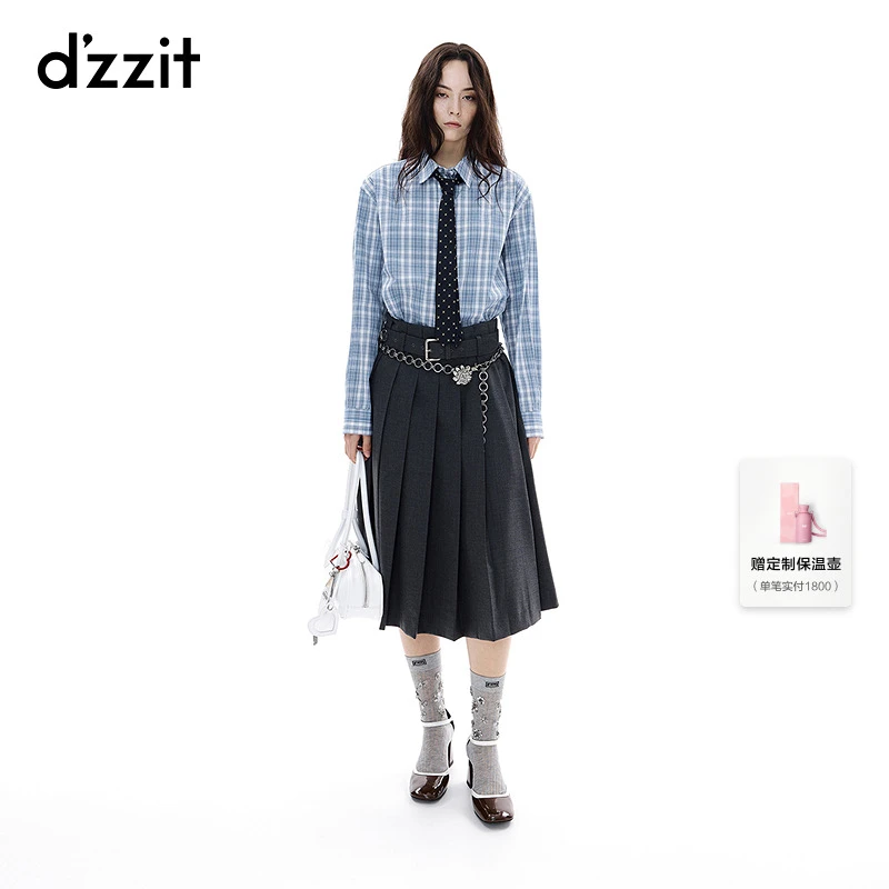 【刘浩存同款】dzzit地素衬衫25冬学院风宽松搭配领带上衣女3J4C402