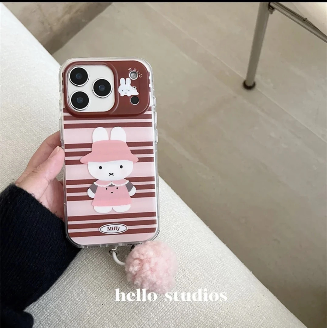 卡通米菲兔毛球铃铛挂件适用苹果17promax手机壳iPhone1615双层14