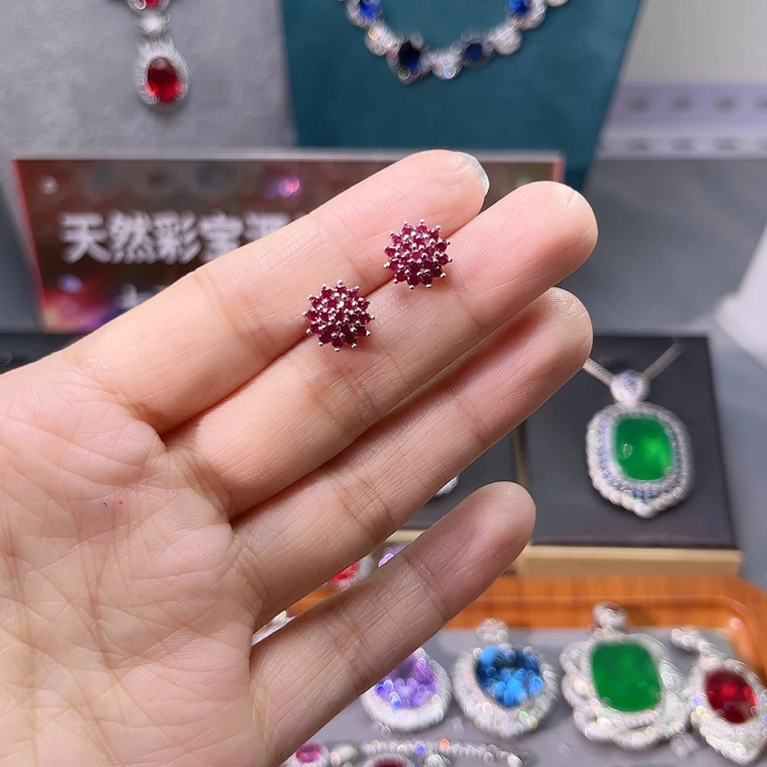 银S925镶嵌耳饰红宝石193