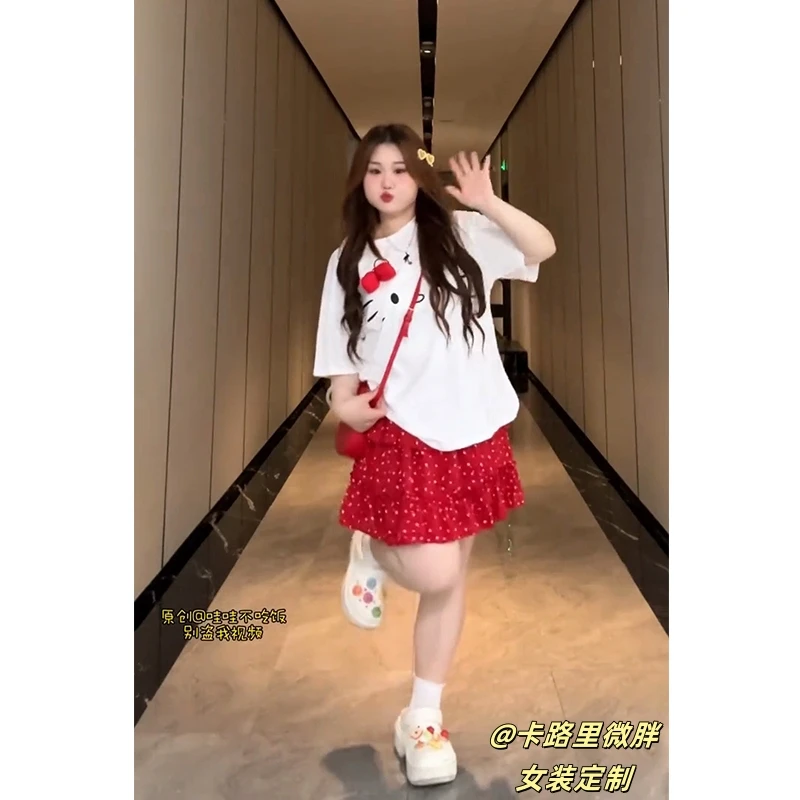 大码卡通短袖T恤短裙套装夏季宽松休闲百搭两件套99130#