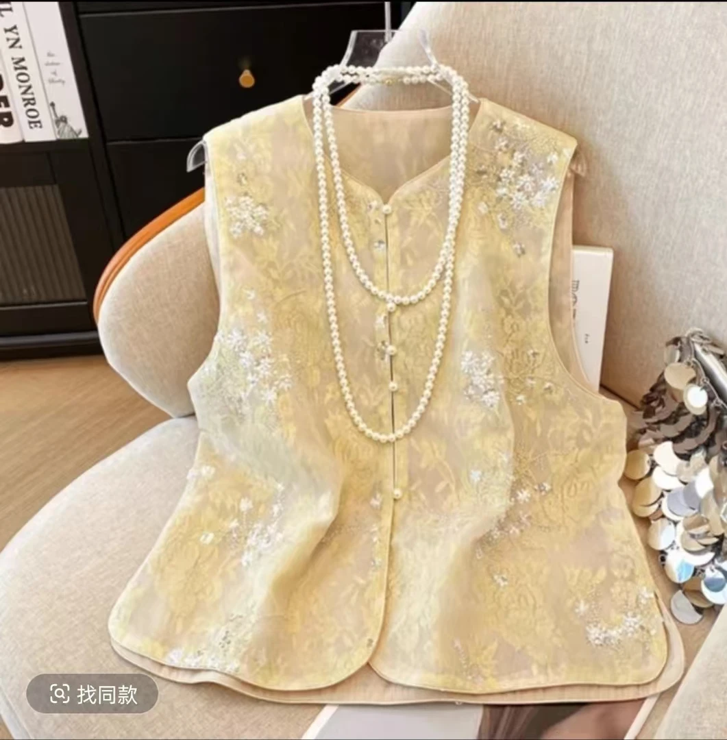 【金玉良缘】夏季亮片刺绣新中式时尚显瘦透气百搭马甲