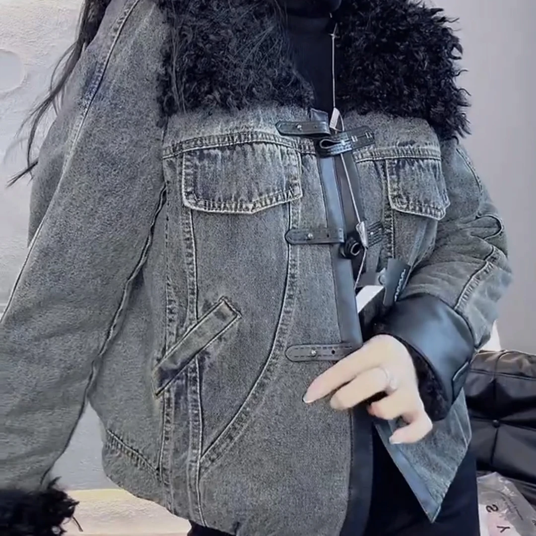 2025秋冬新款卷毛牛仔保暖外套显瘦网红