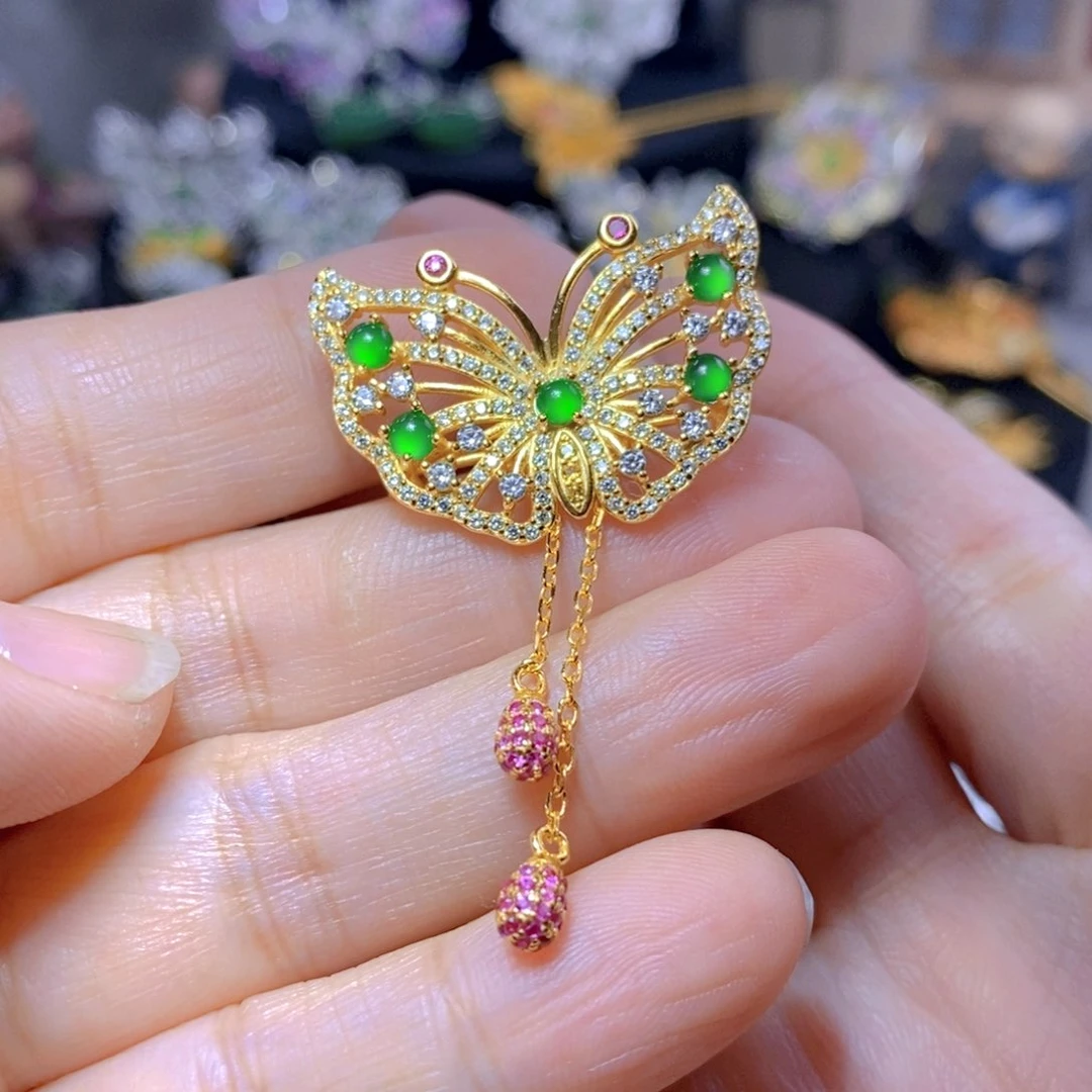 翡翠耳钉银S925镶嵌天然翡翠