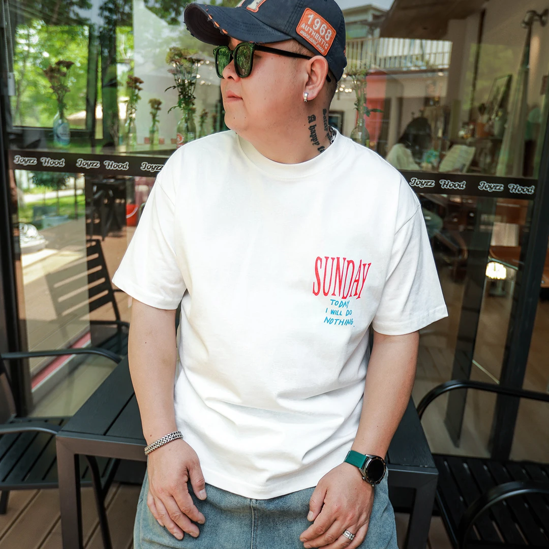 徐天霸大码重磅简约潮流纯色字母基础圆领短袖春夏宽松T恤休闲