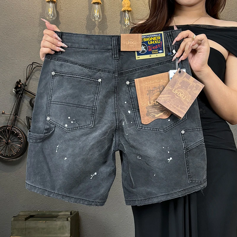 潮掌柜休闲潮流短裤做旧男士无弹力工装风复古夏季泼墨工装短裤男