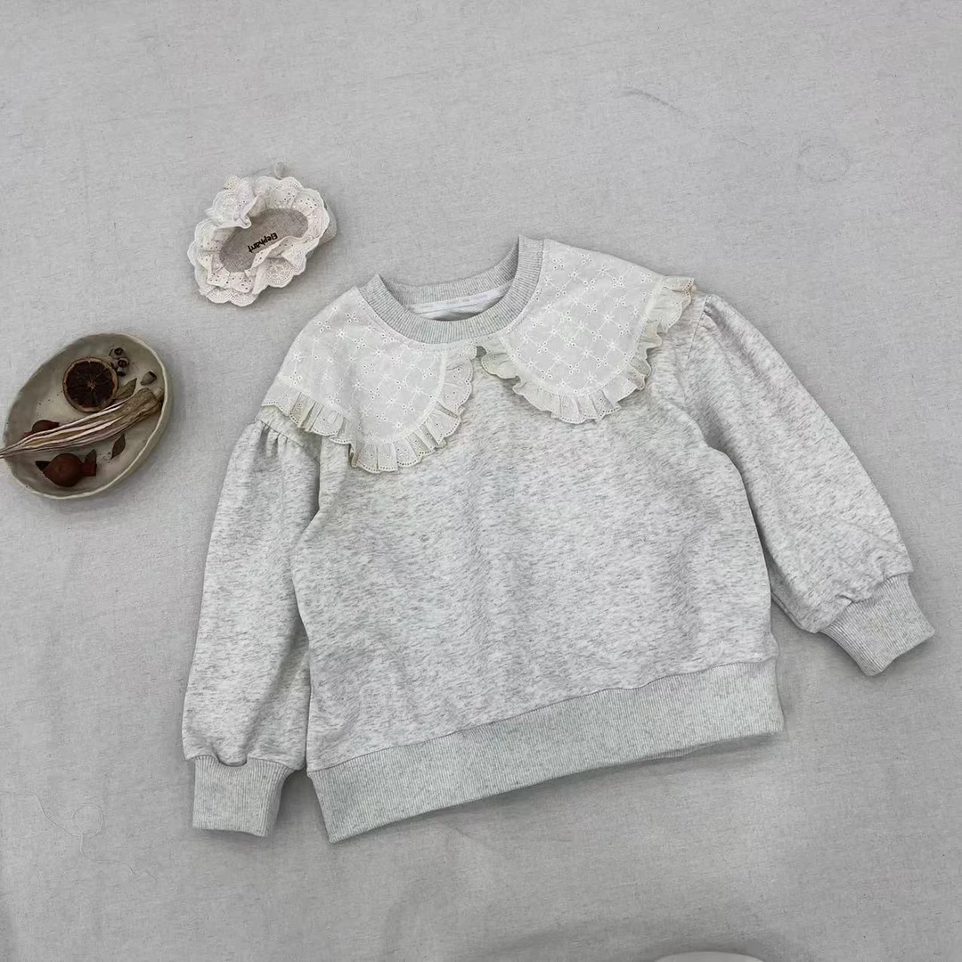 〖姐姐家〗2025春款萌娃穿搭蕾丝镶肩春款卫衣sy58113