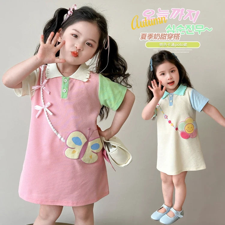 连衣裙学院夏季印花花朵女童中小童