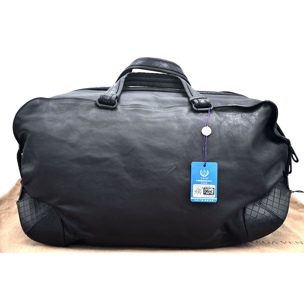 95新 BOTTEGA VENETA/葆蝶家 97新黑色油蜡皮旅行袋43*26/36789