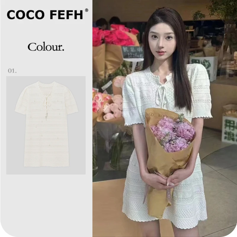 COCO FEFH 【连衣裙】25年夏时尚系带蝴蝶结设计潮流白色裙子Z6751