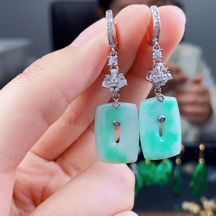 翡翠耳饰银S925镶嵌饰品