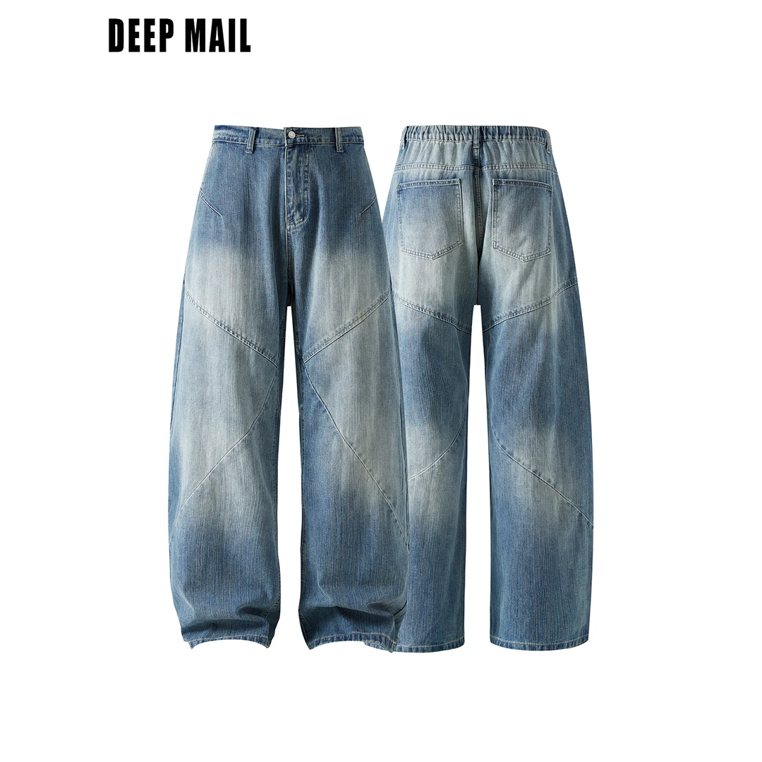 DEEPMAIL 水洗解构竹节美式浅色弯刀牛仔裤直筒嘻哈裤子