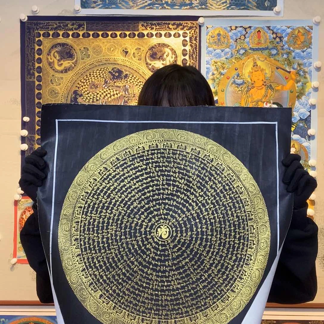 卷轴画纯手绘唐卡六字真言50厘米左右