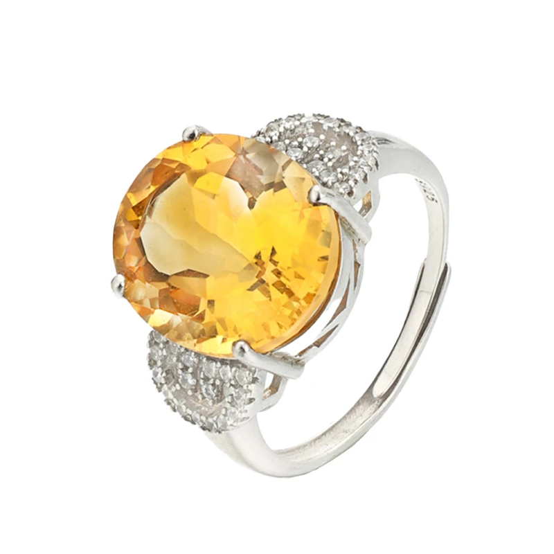 天然黄水晶戒指女款大克拉珠宝首饰s925银蛋形刻面时尚百搭必备