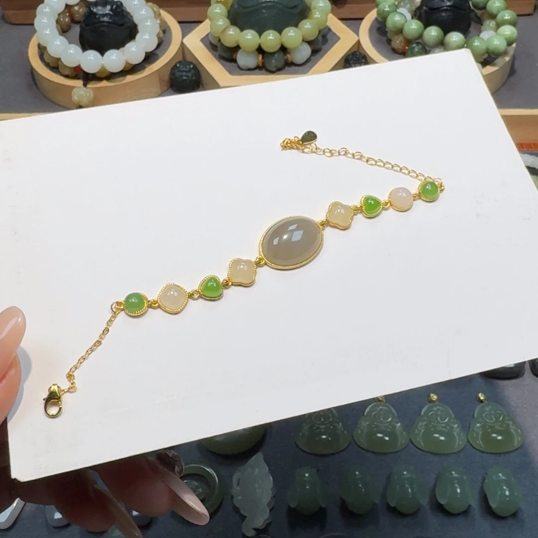 和田玉颈饰银S925镶嵌