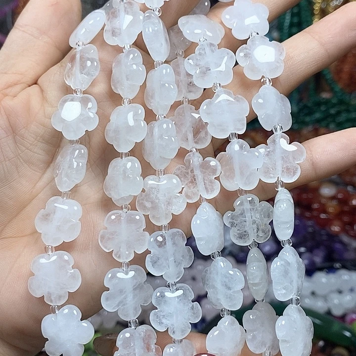 玛瑙/玉髓未镶嵌珠宝半成品天然白水晶五瓣花卡15mm