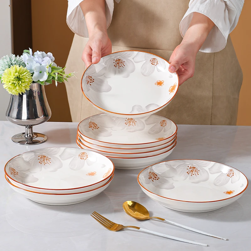 菜盘子陶瓷家用高颜值8英寸大号装菜盘子炒菜凉菜釉下彩餐盘碟子