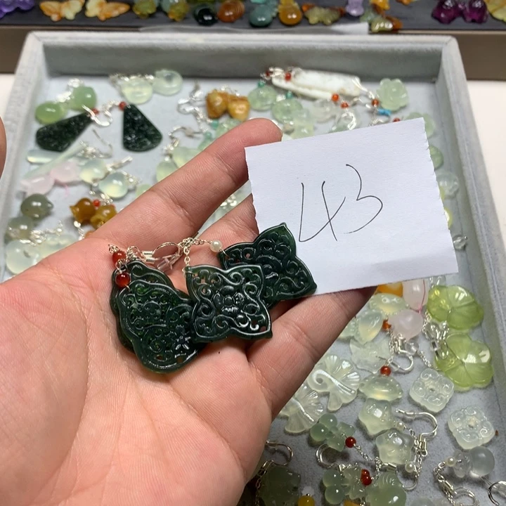 蛇纹石玉合金耳钉槛***_