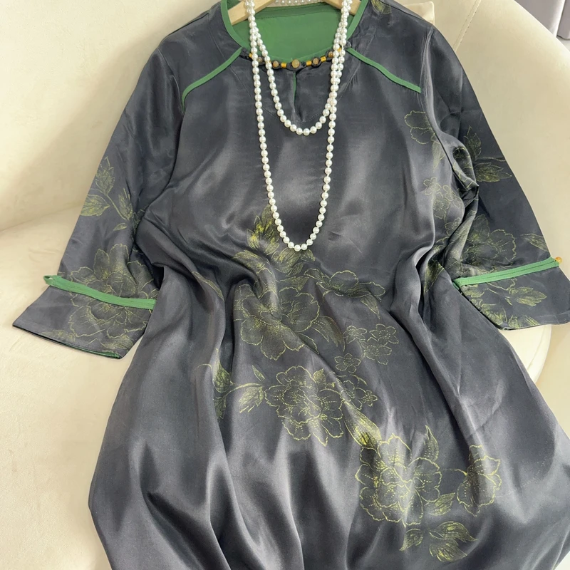 8225款新中式长款连衣裙【牡丹奢】