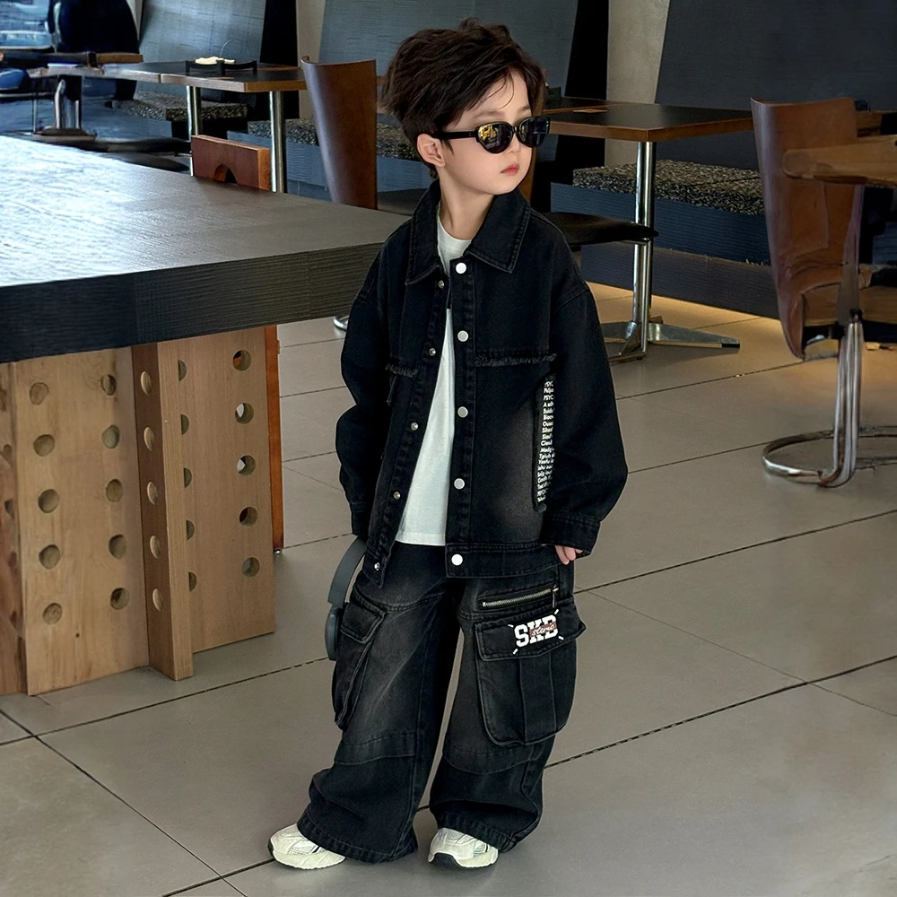 男童牛仔套装春秋装2025新款儿童帅气秋季韩版宽松外套男宝宝衣服