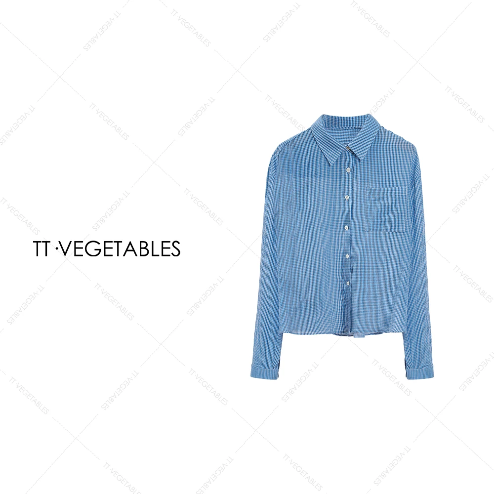 TT・VEGETABLES【序白】云时 休闲修身型格子上衣长袖蓝色衬衫521070