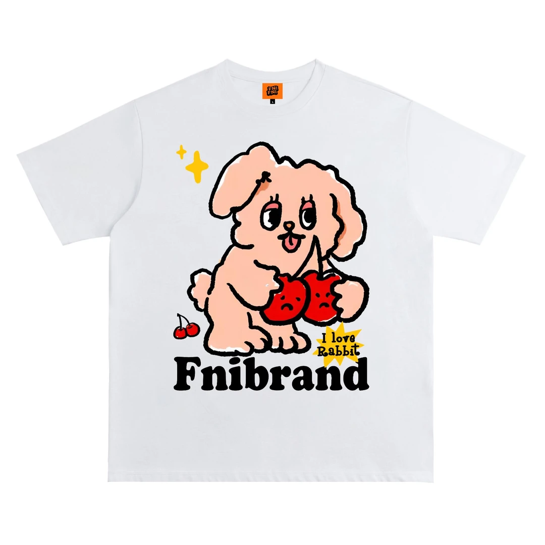 FNIFNI（樱桃）男女同款t恤美式复古纯棉短袖上衣24新款情侣装